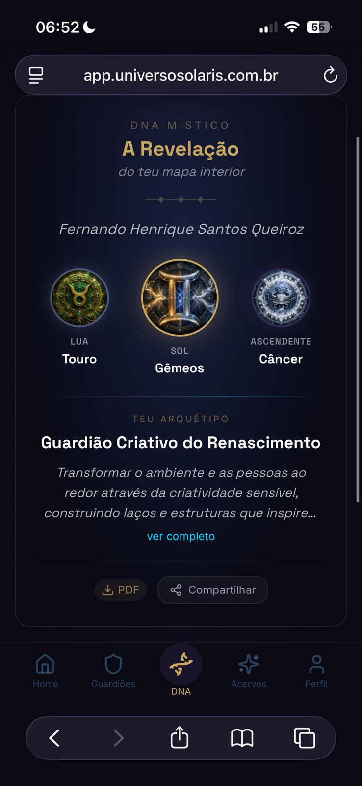 Tela do DNA Místico no Universo Solaris